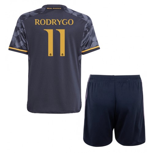 Real Madrid Rodrygo Goes #11 Replika Babytøj Udebanesæt Børn 2023-24 Kortærmet (+ Korte bukser)
